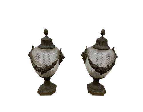 C19th style cut glass bases with decorative metal swags