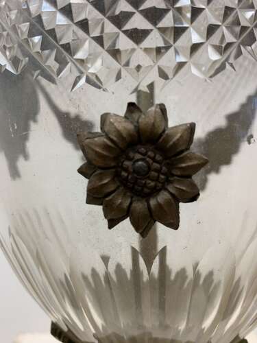 C19th style cut glass bases with decorative metal swags
