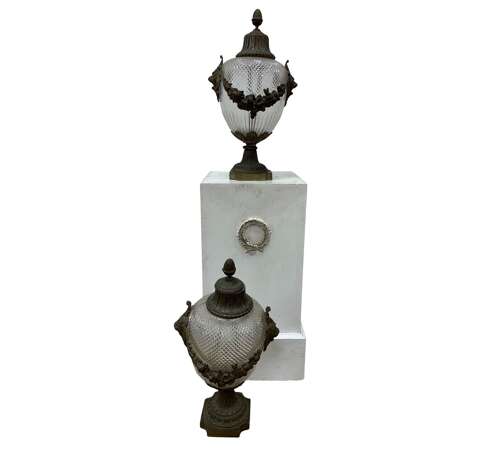 C19th style cut glass bases with decorative metal swags