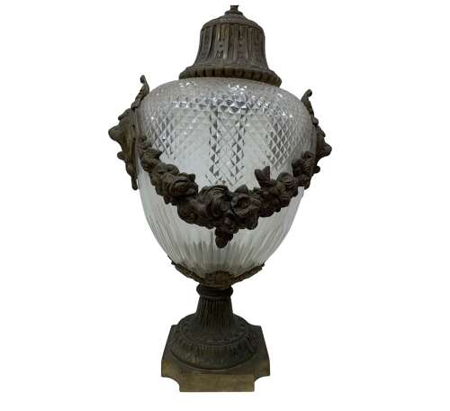 C19th style cut glass bases with decorative metal swags