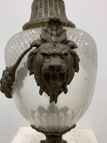 C19th style cut glass bases with decorative metal swags