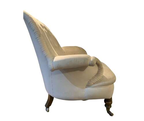 C19th Large English armchair with buttoned back scrolling arms