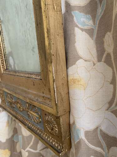 Circa 1800 Swedish Gustavian gilt mirror with blue detail
