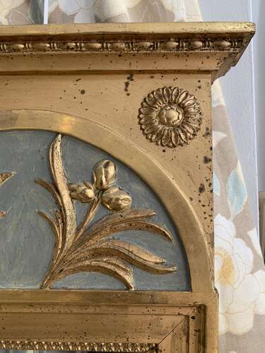 Circa 1800 Swedish Gustavian gilt mirror with blue detail