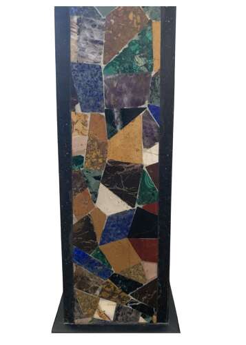 C19th pair of large obelisks in Ashford marble with pietra dura inlay