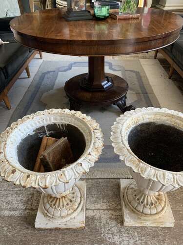C1890 English pair of cast iron urns
