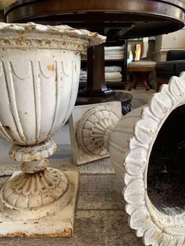 C1890 English pair of cast iron urns