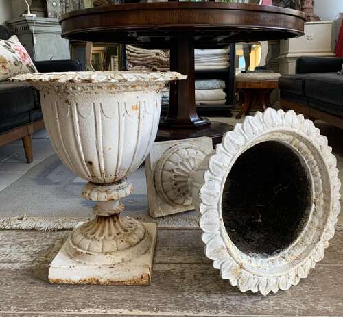 C1890 English pair of cast iron urns