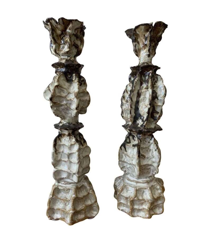 Pair of ceramic candle sticks by Anna Scholz
