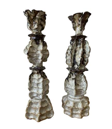 Pair of ceramic candle sticks by Anna Scholz