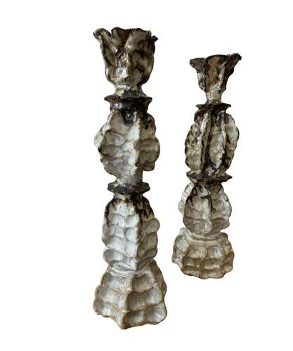 Pair of ceramic candle sticks by Anna Scholz