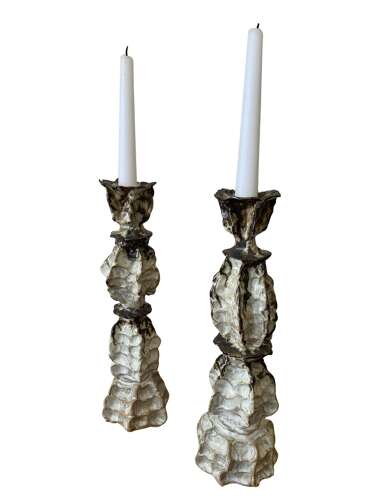 Pair of ceramic candle sticks by Anna Scholz