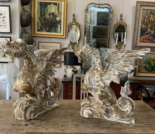 Pair of C19th carved oak Italian Griffin’s