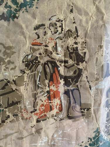 Pair of C19th framed wallpaper panels with Dutch festive folk scenes